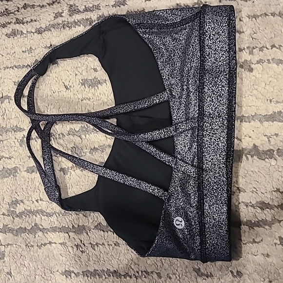 Lululemon Energy Bra Luminosity Foil Print Black Silver - Picture 6 of 8